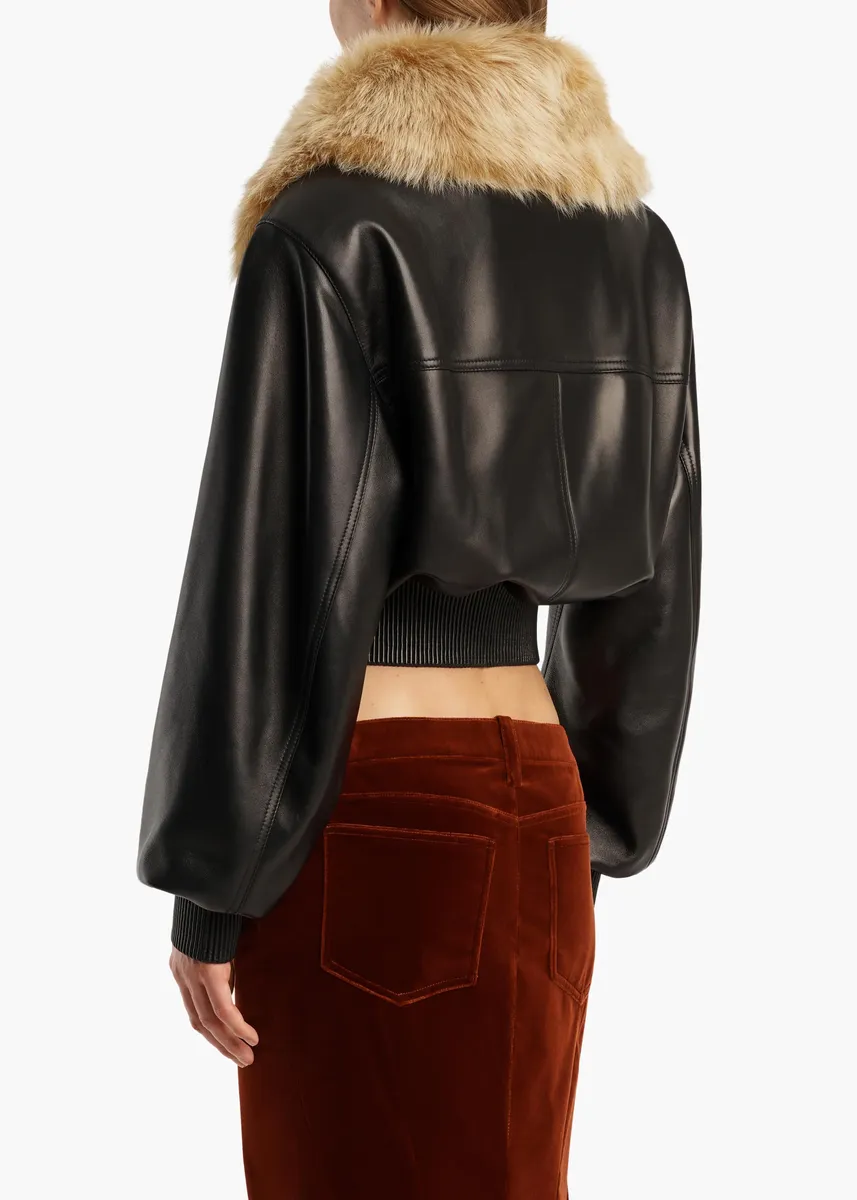 Khaite Rocco Jacket In Black Leather With Golden Rye Shearling | Thumbnail 4 Khaite Rocco Jacket In Black Leather With Golden Rye Shearling | Thumbnail 4