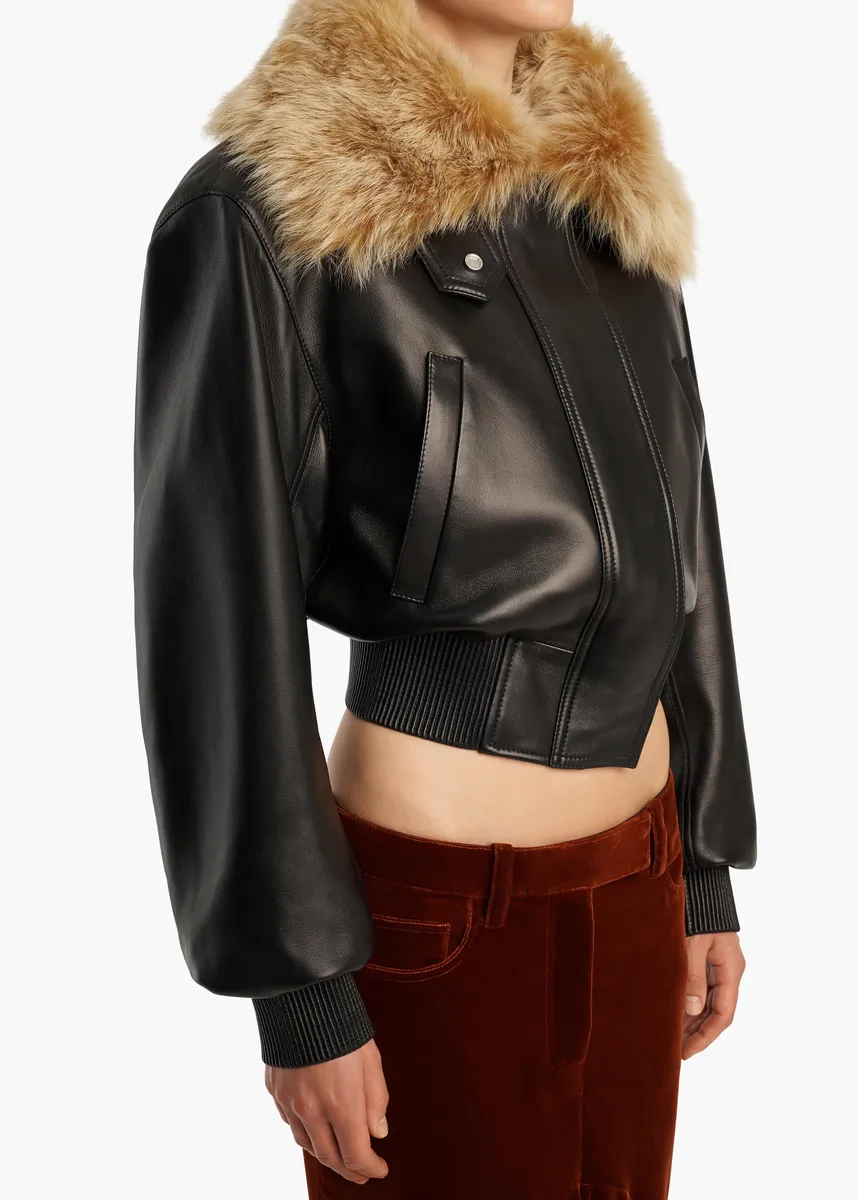 Khaite Rocco Jacket In Black Leather With Golden Rye Shearling | Thumbnail 5 Khaite Rocco Jacket In Black Leather With Golden Rye Shearling | Thumbnail 5