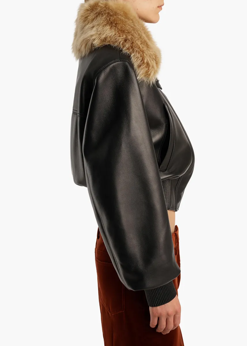 Khaite Rocco Jacket In Black Leather With Golden Rye Shearling | Thumbnail 6 Khaite Rocco Jacket In Black Leather With Golden Rye Shearling | Thumbnail 6
