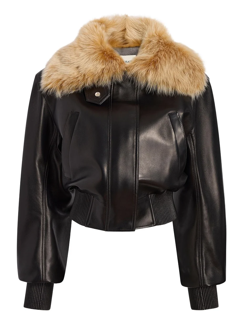 Rocco Jacket In Black Leather With Golden Rye Shearling Rocco Jacket In Black Leather With Golden Rye Shearling