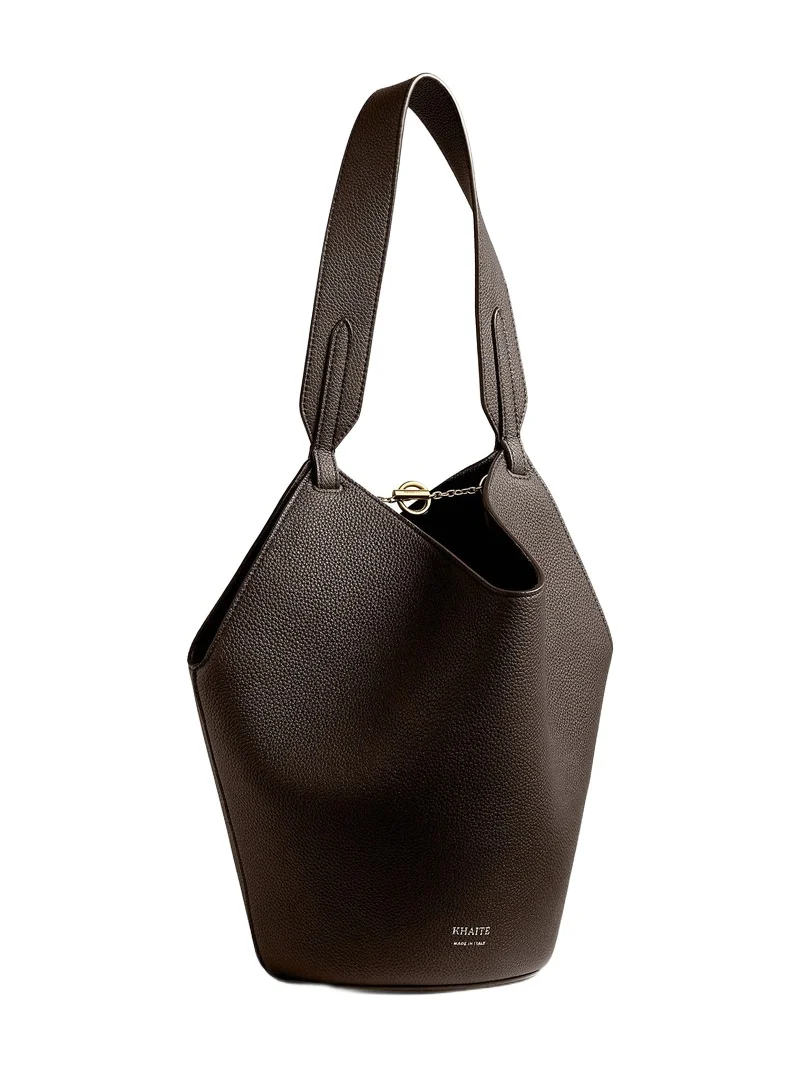 Khaite Mini Lotus Tote In Espresso Pebbled Leather