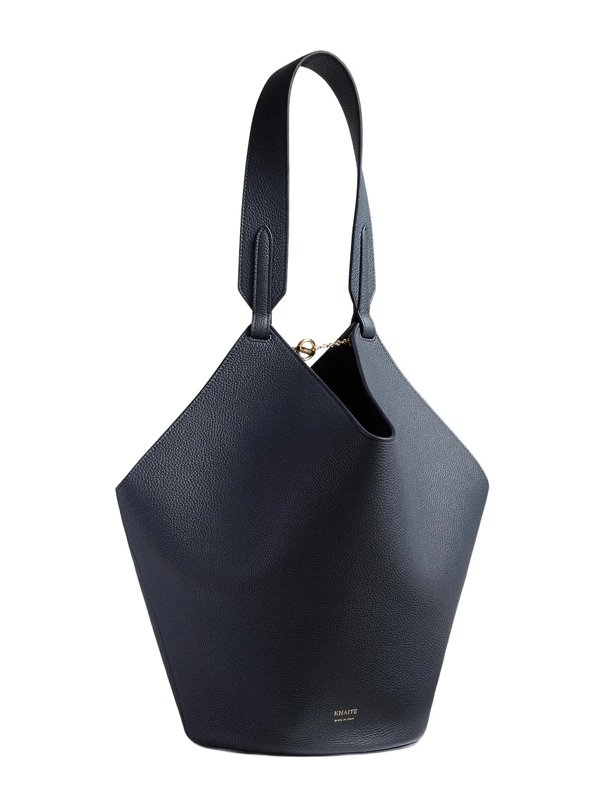 Khaite Small Lotus Tote In Midnight Navy Pebbled Leather