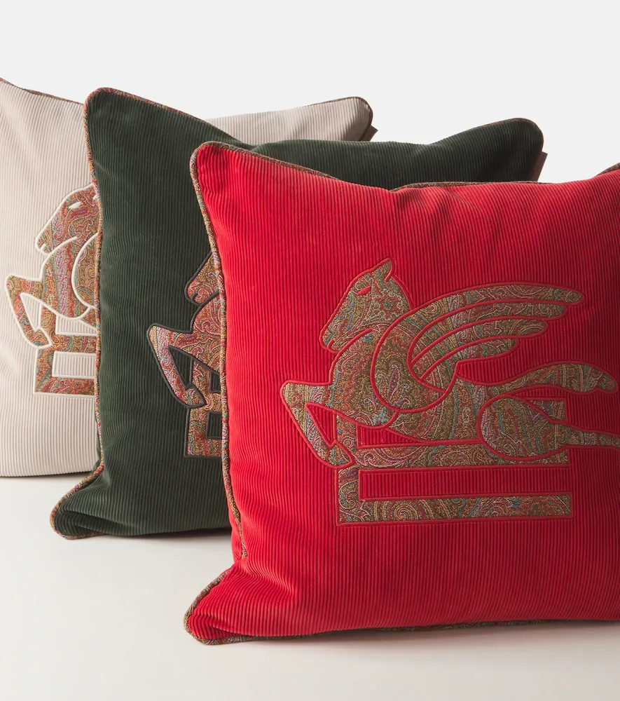 Etro Pegaso embroidered cotton velvet cushion | Thumbnail 2 Etro Pegaso embroidered cotton velvet cushion | Thumbnail 2