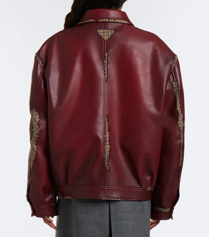 Prada Distressed houndstooth leather jacket | Thumbnail 2 Prada Distressed houndstooth leather jacket | Thumbnail 2