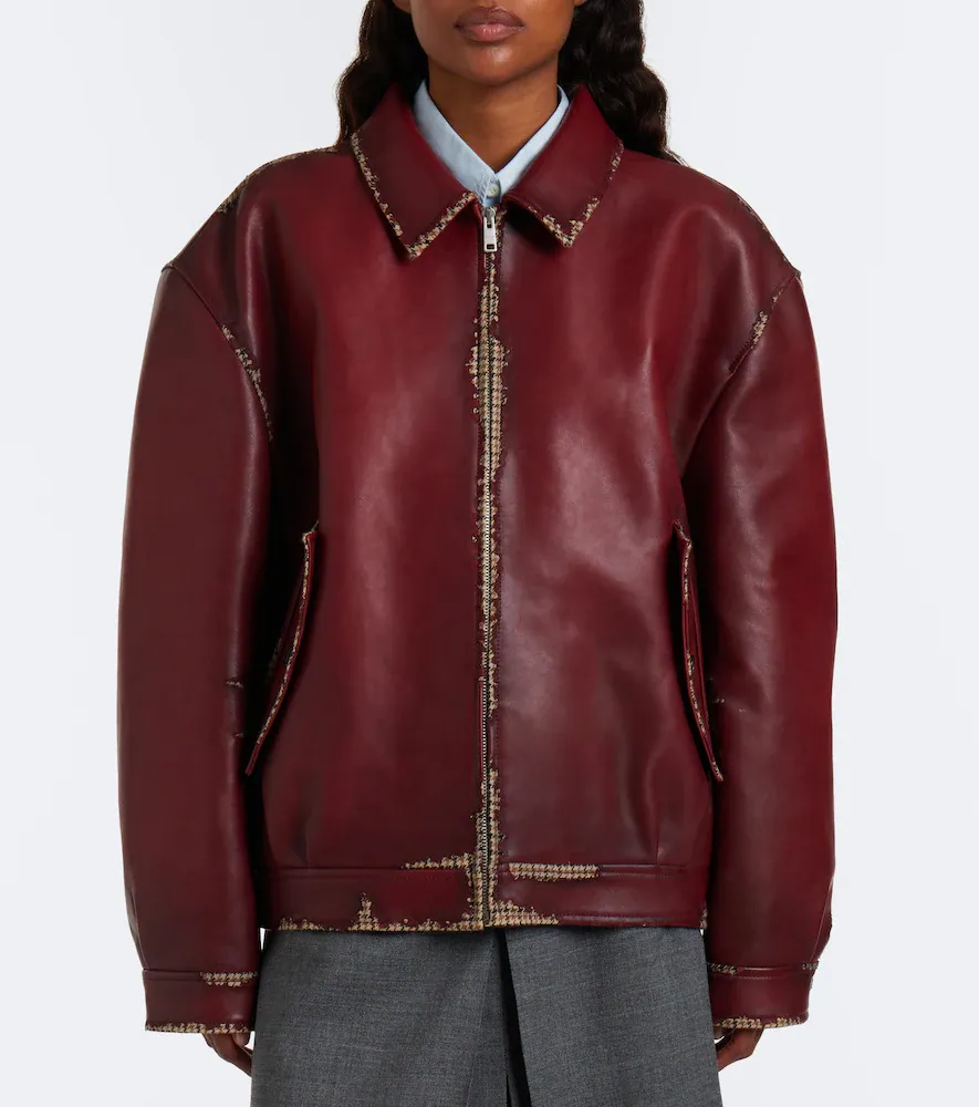 Prada Distressed houndstooth leather jacket | Thumbnail 4 Prada Distressed houndstooth leather jacket | Thumbnail 4