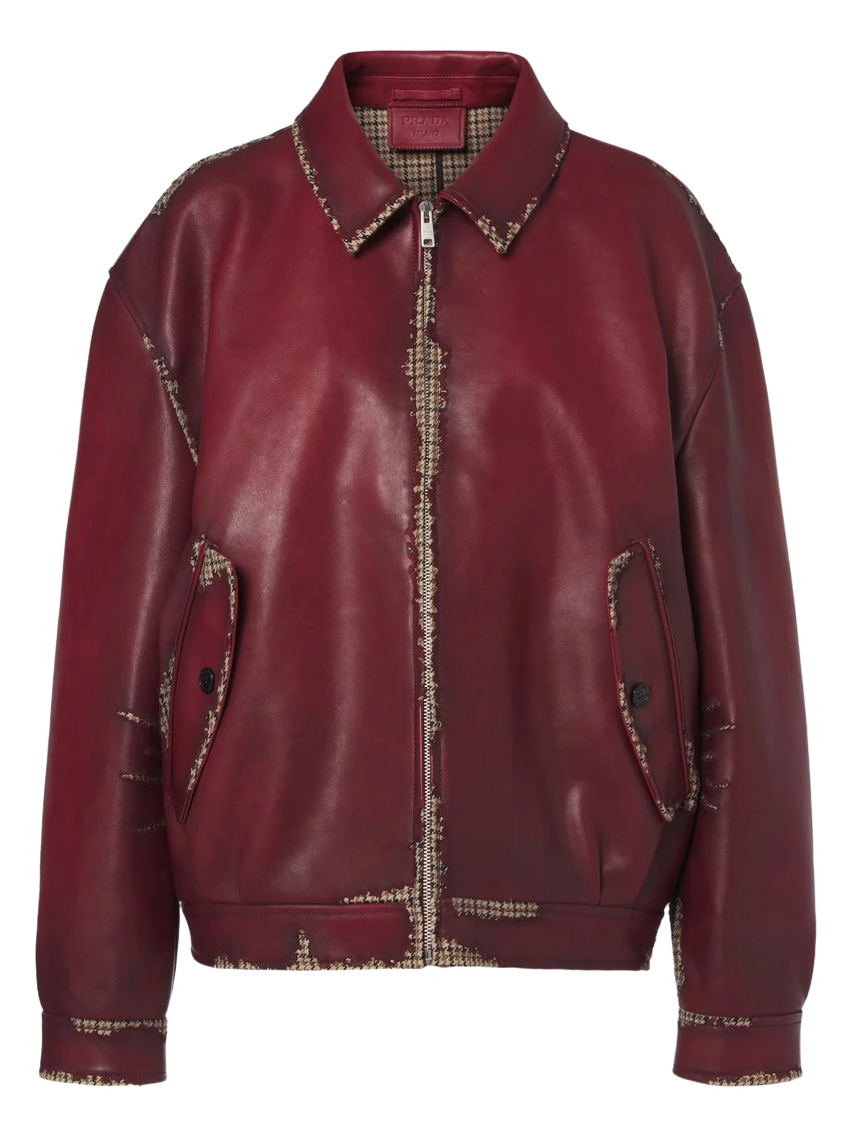Distressed houndstooth leather jacket