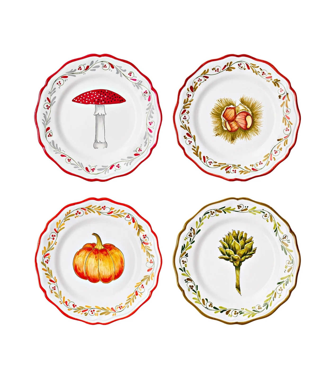 Set of 4 hand-painted ceramic plates