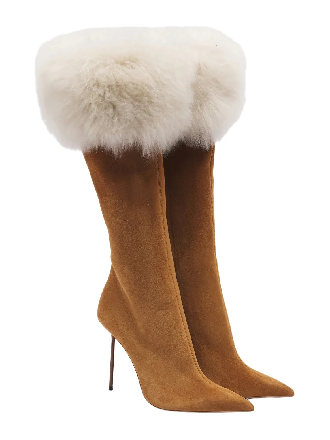Paris Texas Lidia suede and shearling knee-high boots