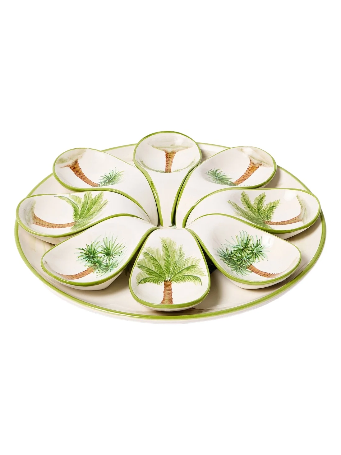 Palm set of 8 ceramic starter plates and platter Palm set of 8 ceramic starter plates and platter
