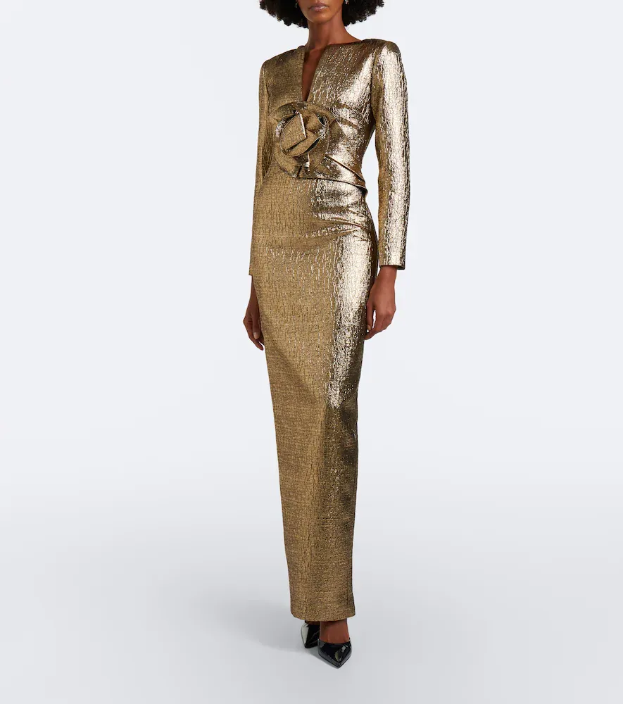 Roland Mouret Floral-appliqué metallic-effect cloqué gown | Thumbnail 3