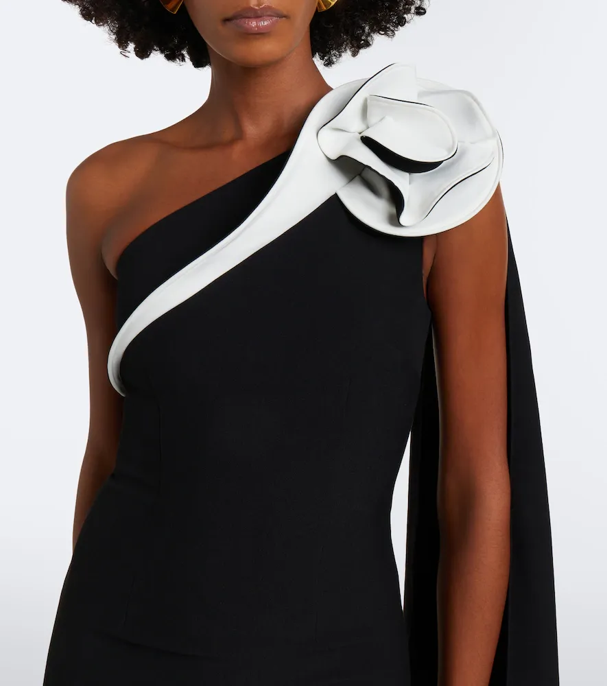 Roland Mouret Floral-appliqué one-shoulder crêpe gown | Thumbnail 4