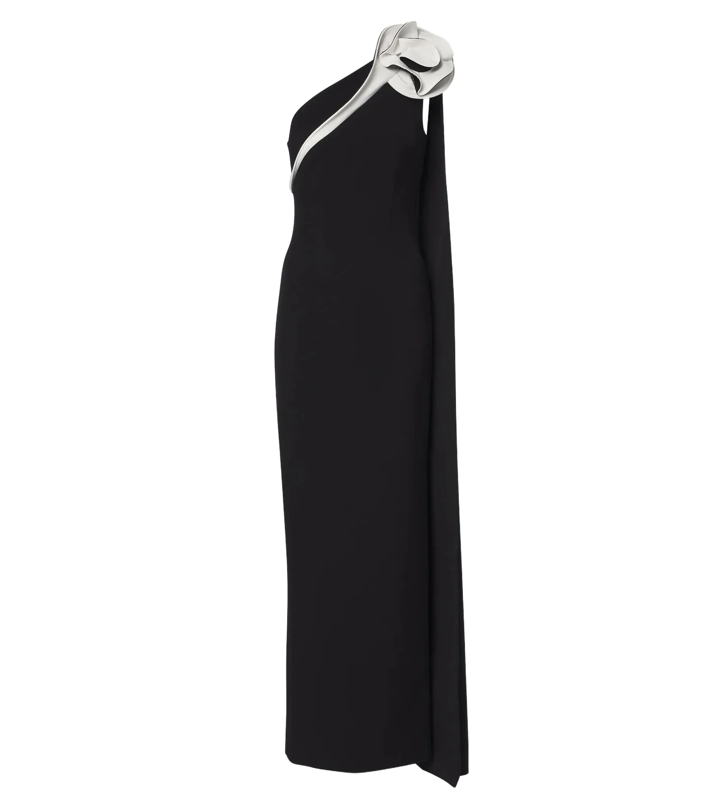 Floral-appliqué one-shoulder crêpe gown