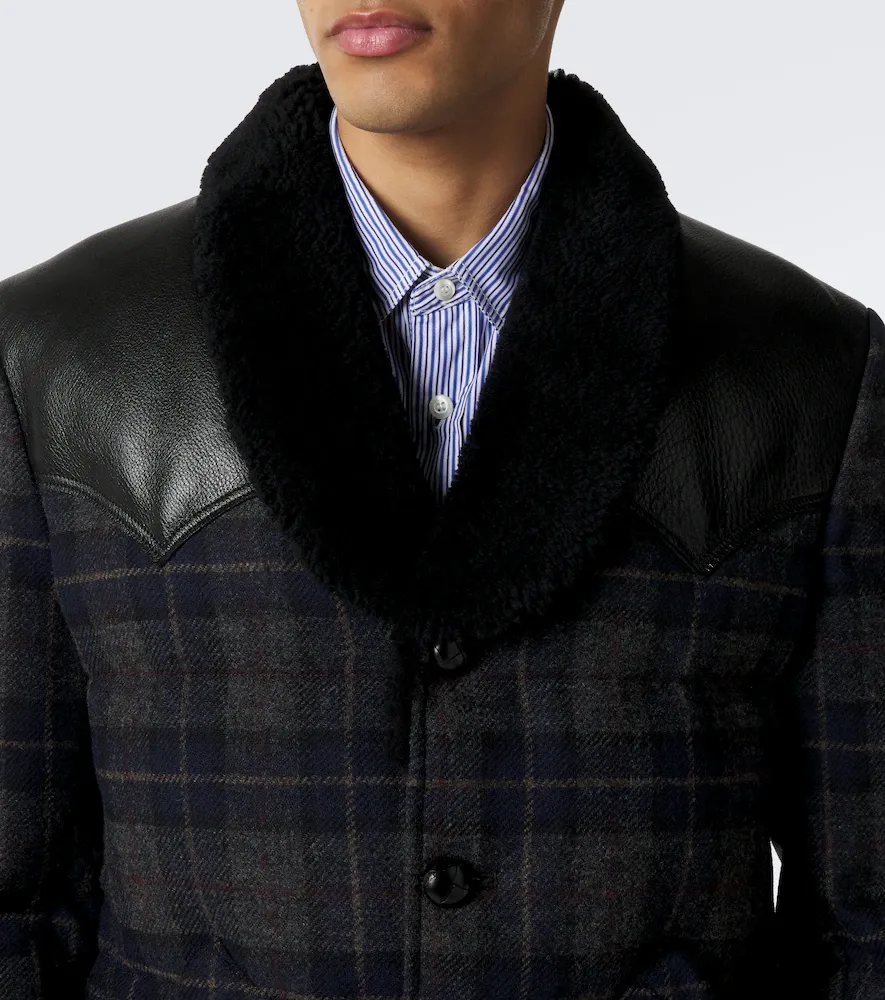 Junya Watanabe Leather-trimmed wool tweed down jacket | Thumbnail 2 Junya Watanabe Leather-trimmed wool tweed down jacket | Thumbnail 2