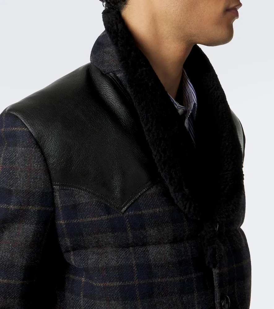 Junya Watanabe Leather-trimmed wool tweed down jacket | Thumbnail 3 Junya Watanabe Leather-trimmed wool tweed down jacket | Thumbnail 3