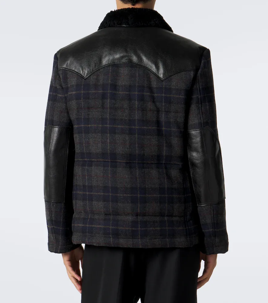 Junya Watanabe Leather-trimmed wool tweed down jacket | Thumbnail 5 Junya Watanabe Leather-trimmed wool tweed down jacket | Thumbnail 5