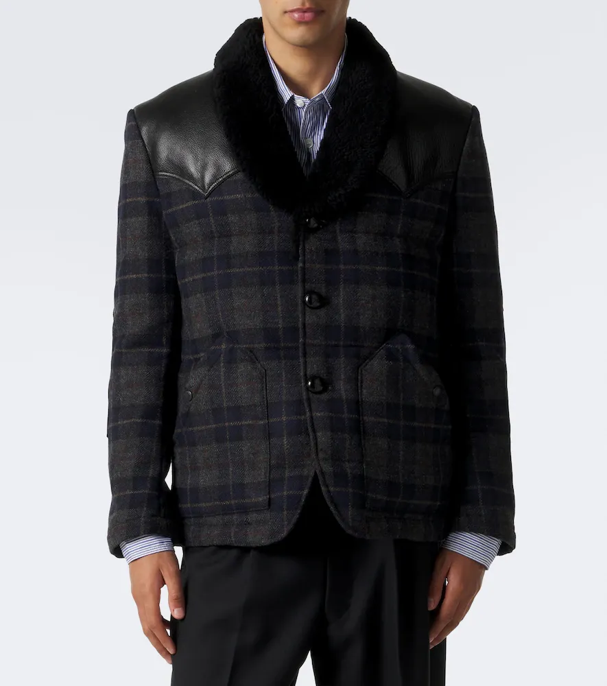 Junya Watanabe Leather-trimmed wool tweed down jacket | Thumbnail 6 Junya Watanabe Leather-trimmed wool tweed down jacket | Thumbnail 6