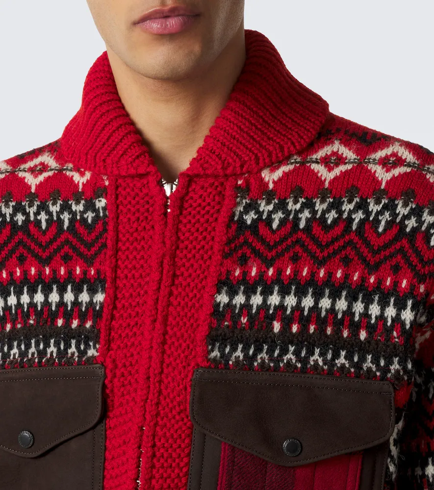 Junya Watanabe Suede-trimmed wool zip-up cardigan | Thumbnail 2 Junya Watanabe Suede-trimmed wool zip-up cardigan | Thumbnail 2