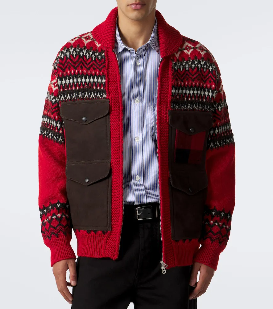 Junya Watanabe Suede-trimmed wool zip-up cardigan | Thumbnail 3 Junya Watanabe Suede-trimmed wool zip-up cardigan | Thumbnail 3