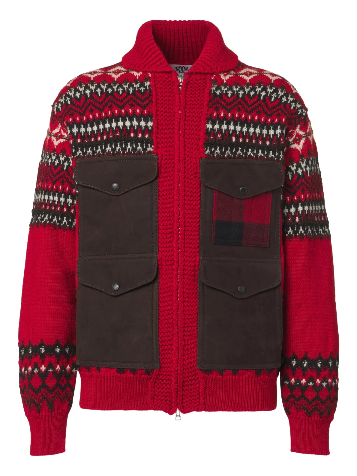 Junya Watanabe Suede-trimmed wool zip-up cardigan