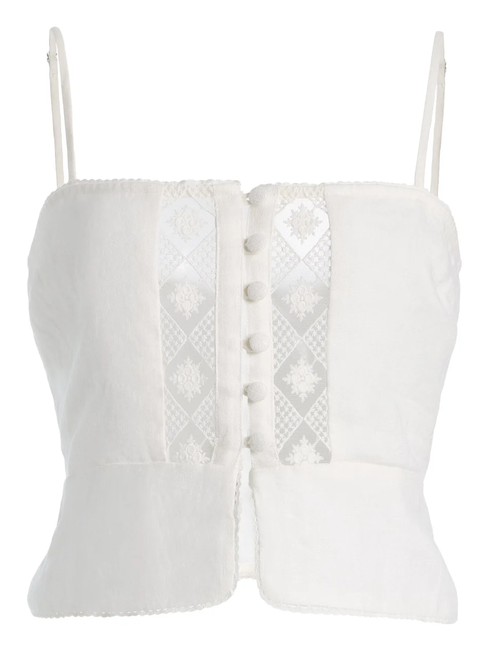 ELCE Elio Crochet-Detailed Linen Crop Top