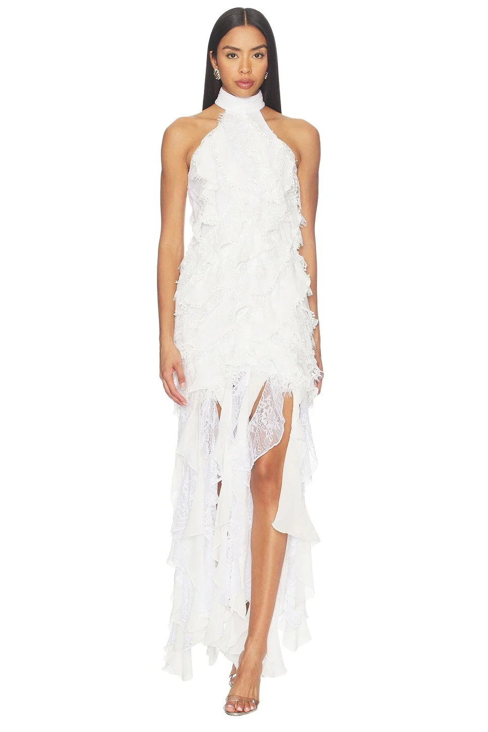 PatBo Bianca Lace Halter Gown With Layers