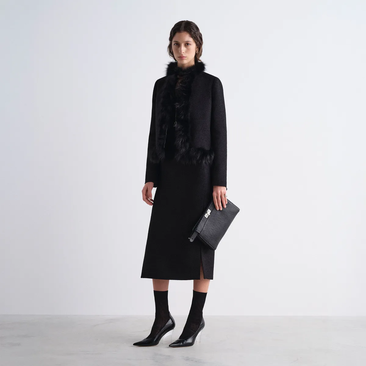Fendi Jacket Black wool and fox fur blouson | Thumbnail 2