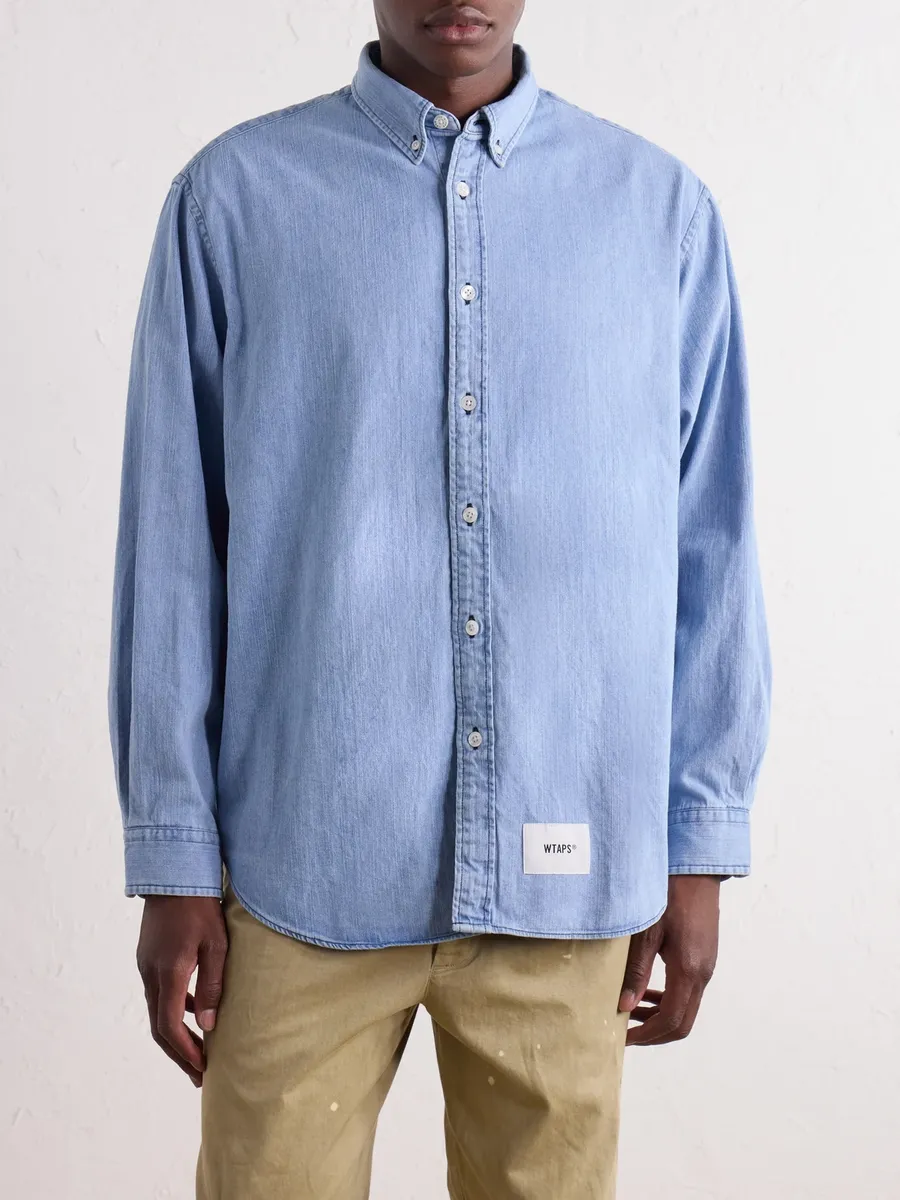 WTAPS BD 01 Logo-Appliquéd Stone-Bleach Denim Shirt - Men | Thumbnail 3