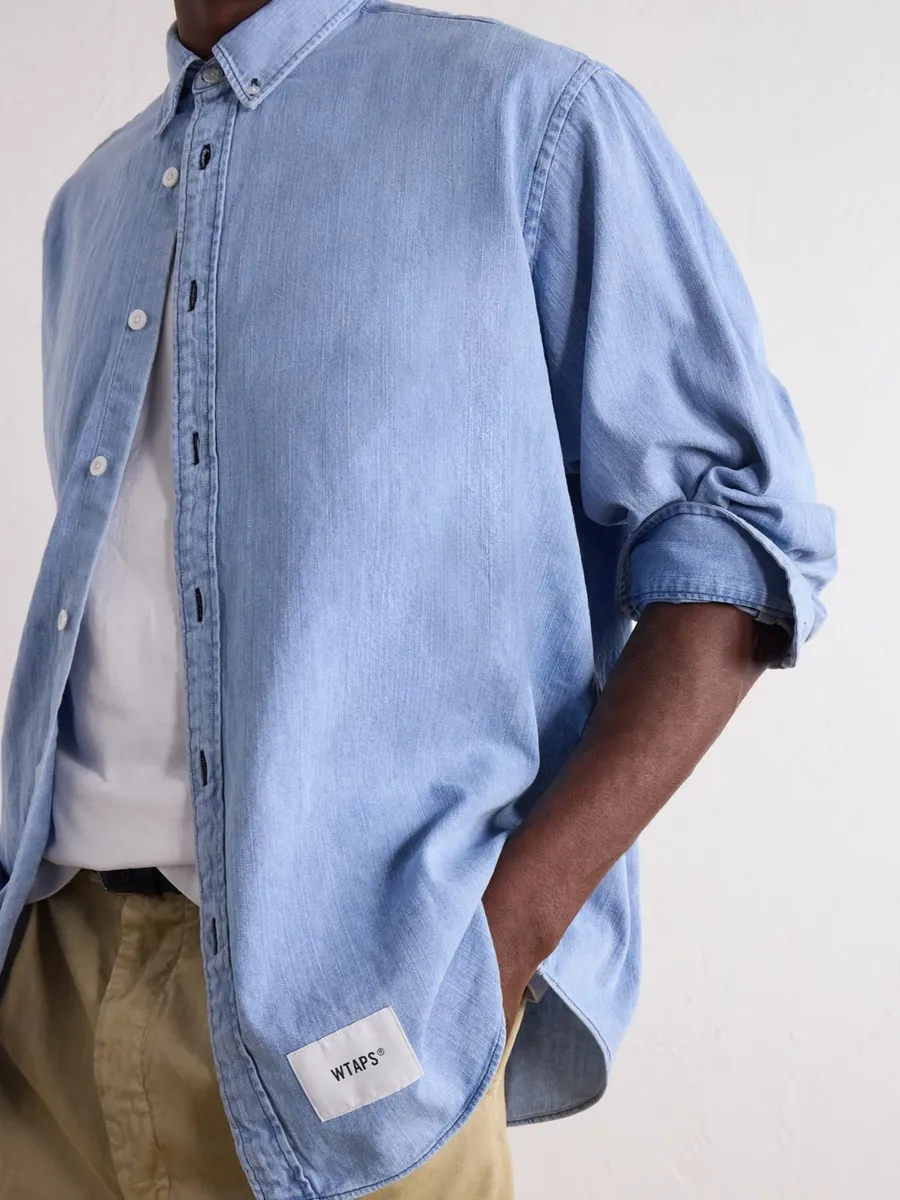 WTAPS BD 01 Logo-Appliquéd Stone-Bleach Denim Shirt - Men | Thumbnail 5