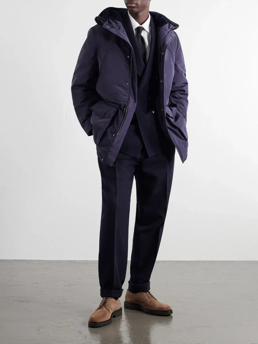 Brunello Cucinelli Hooded Padded Shearling-Trimmed Shell Coat - Men | Thumbnail 2