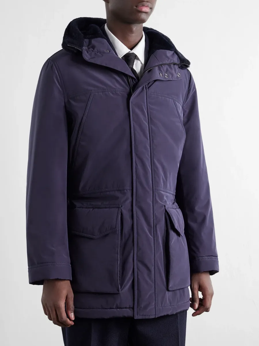 Brunello Cucinelli Hooded Padded Shearling-Trimmed Shell Coat - Men | Thumbnail 3