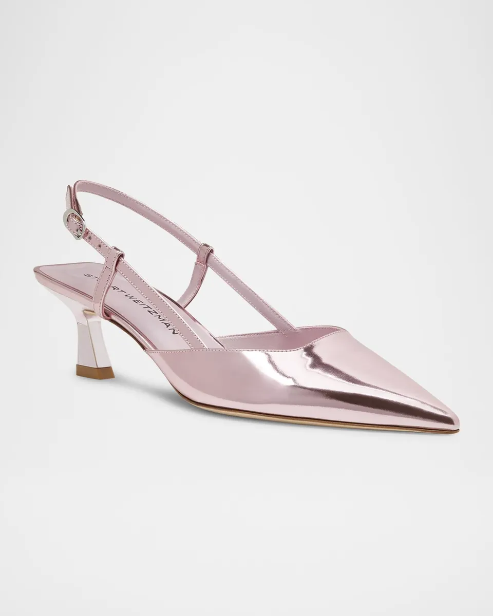Stuart Weitzman Vinnie Metallic Kitten Slingback Pumps | Thumbnail 2