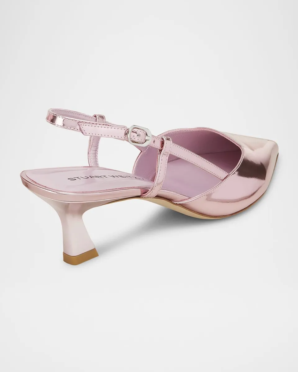 Stuart Weitzman Vinnie Metallic Kitten Slingback Pumps | Thumbnail 3