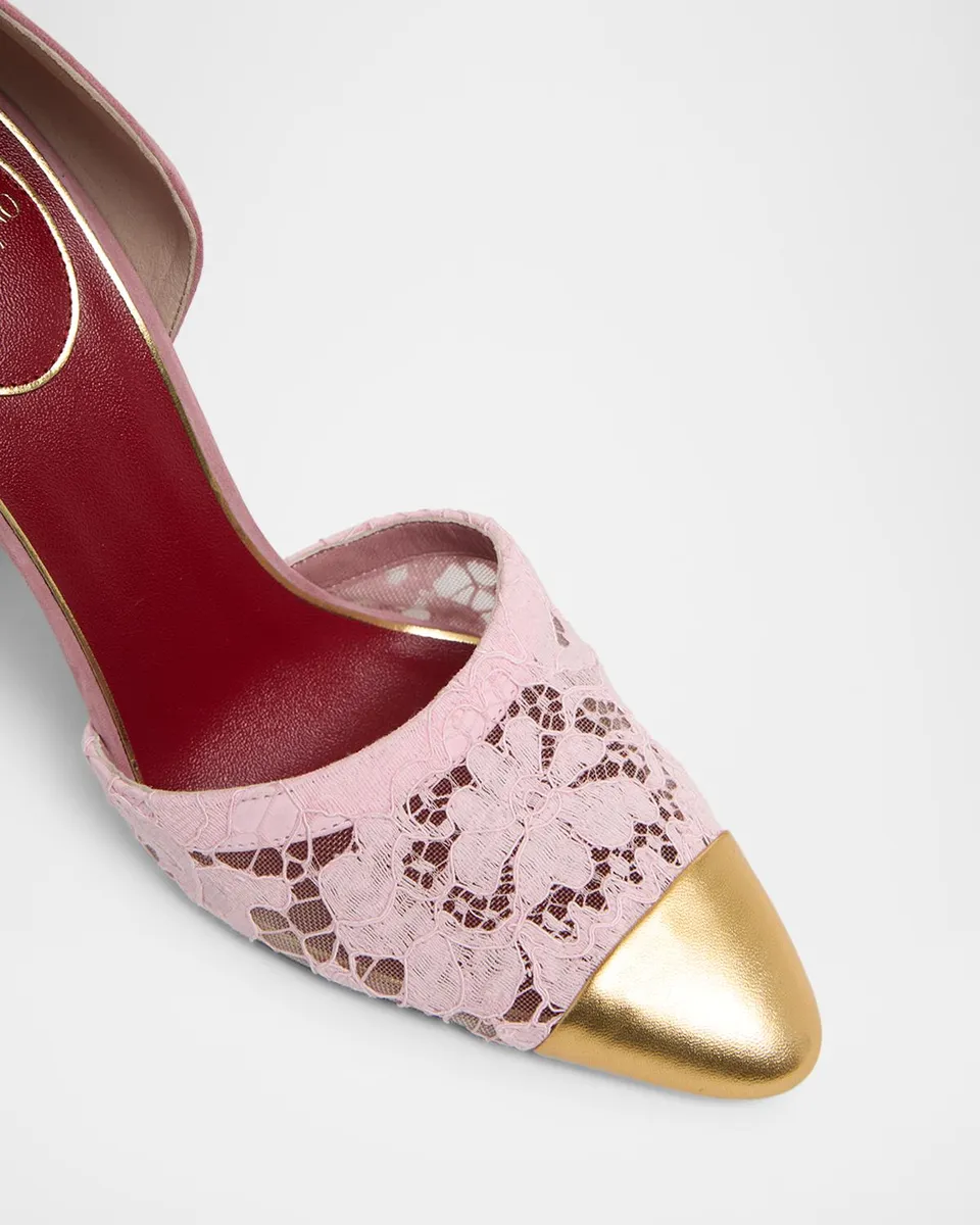 Valentino Garavani D 'Orsay Lace-Embellished Suede Pump | Thumbnail 3