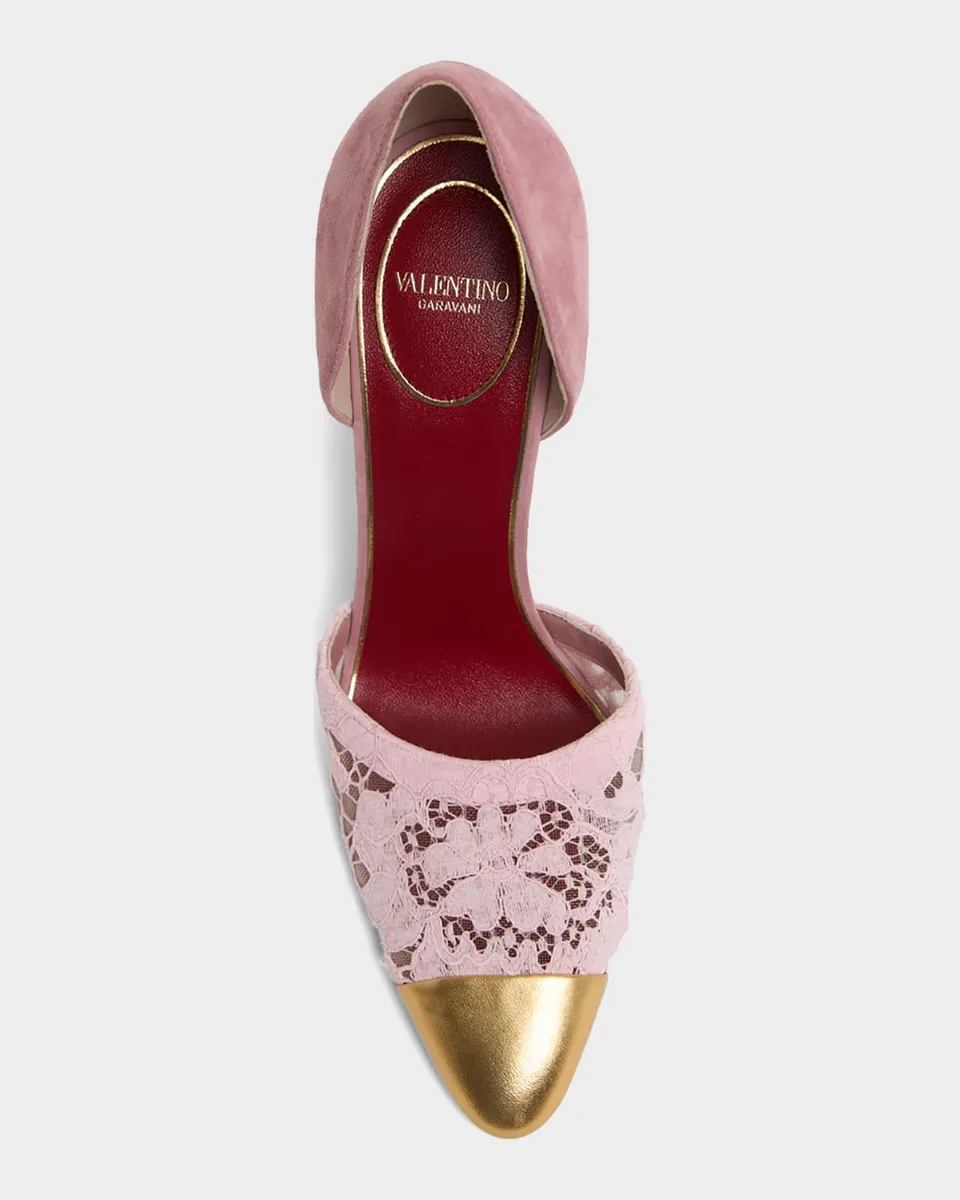 Valentino Garavani D 'Orsay Lace-Embellished Suede Pump | Thumbnail 4