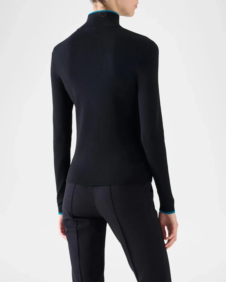 Akris punto Contrast-Trim Stretch-Virgin Wool Zip-Front Sweater | Thumbnail 3 Akris punto Contrast-Trim Stretch-Virgin Wool Zip-Front Sweater | Thumbnail 3