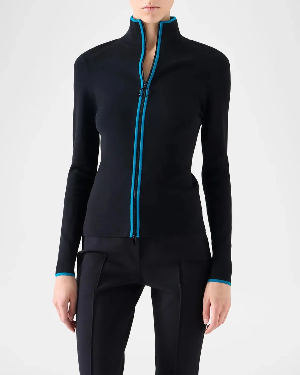 Akris punto Contrast-Trim Stretch-Virgin Wool Zip-Front Sweater | Thumbnail 4 Akris punto Contrast-Trim Stretch-Virgin Wool Zip-Front Sweater | Thumbnail 4