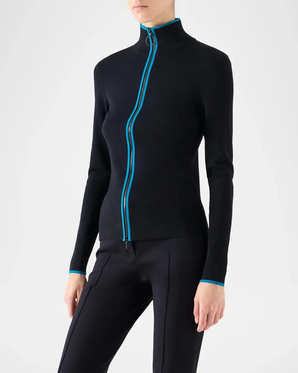Akris punto Contrast-Trim Stretch-Virgin Wool Zip-Front Sweater | Thumbnail 6 Akris punto Contrast-Trim Stretch-Virgin Wool Zip-Front Sweater | Thumbnail 6