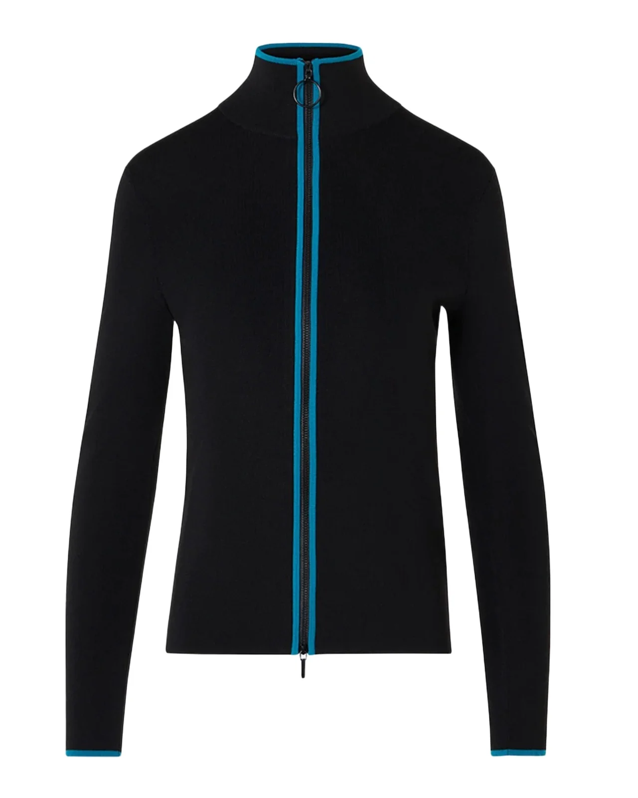 Akris punto Contrast-Trim Stretch-Virgin Wool Zip-Front Sweater