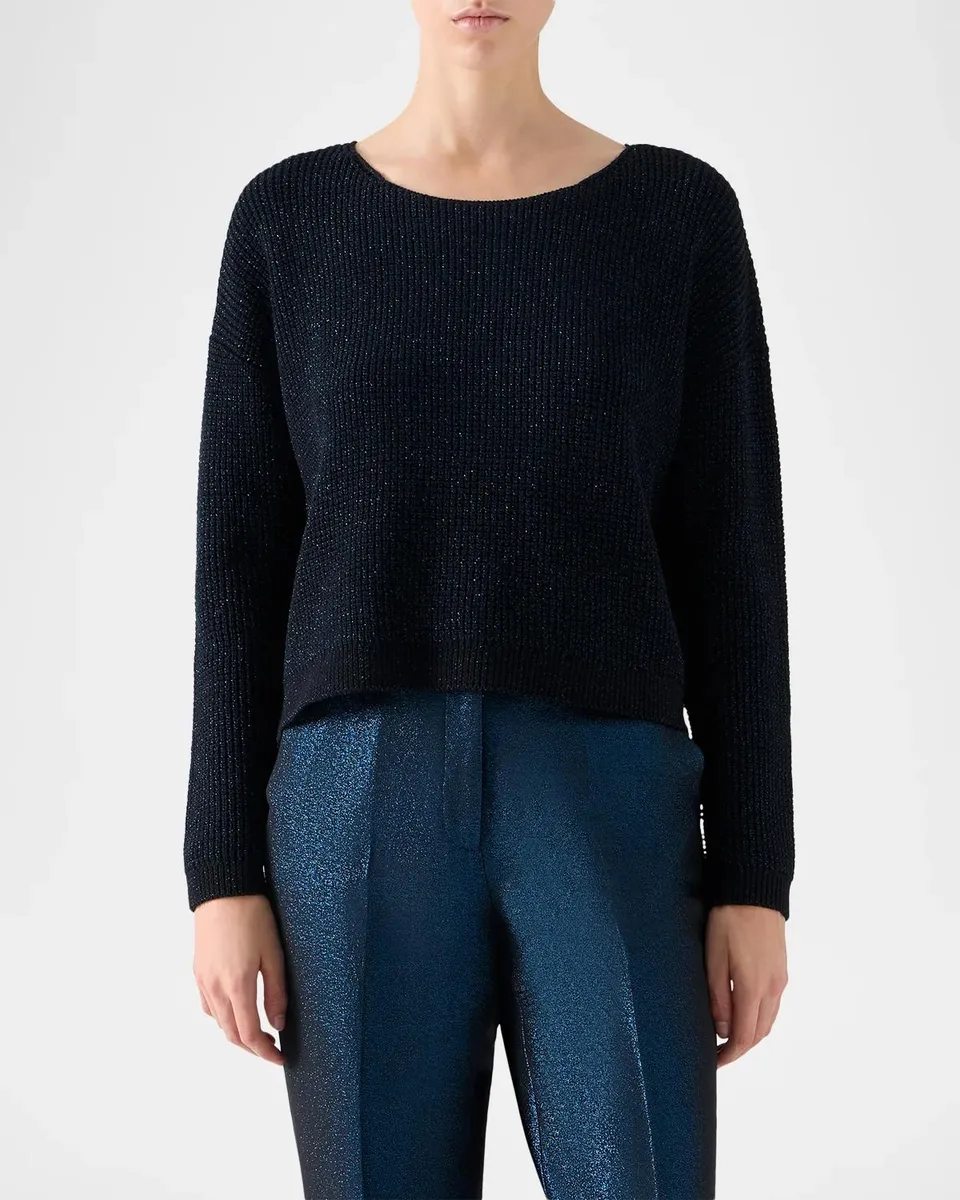 Akris punto Metallic Wool Rib Scoop-Neck Sweater | Thumbnail 4