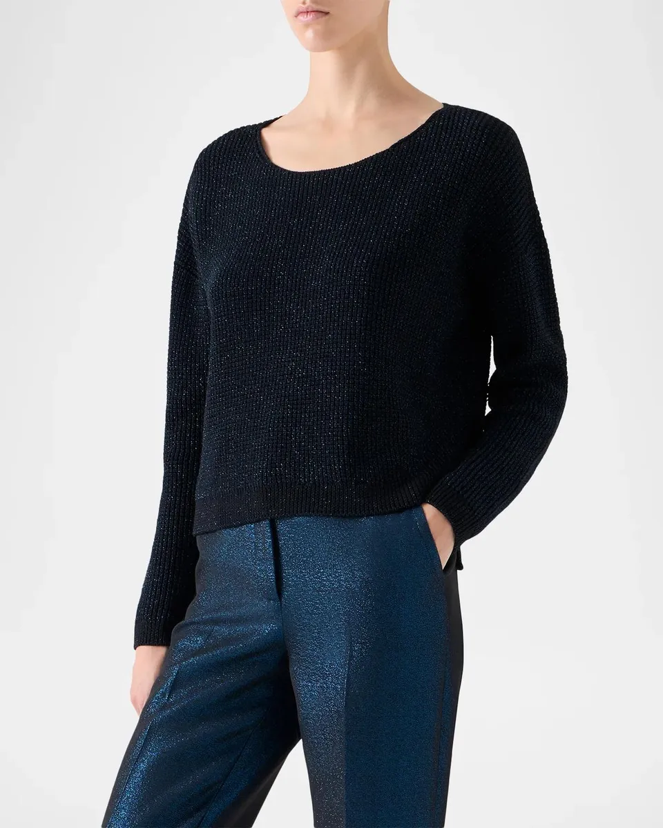 Akris punto Metallic Wool Rib Scoop-Neck Sweater | Thumbnail 6
