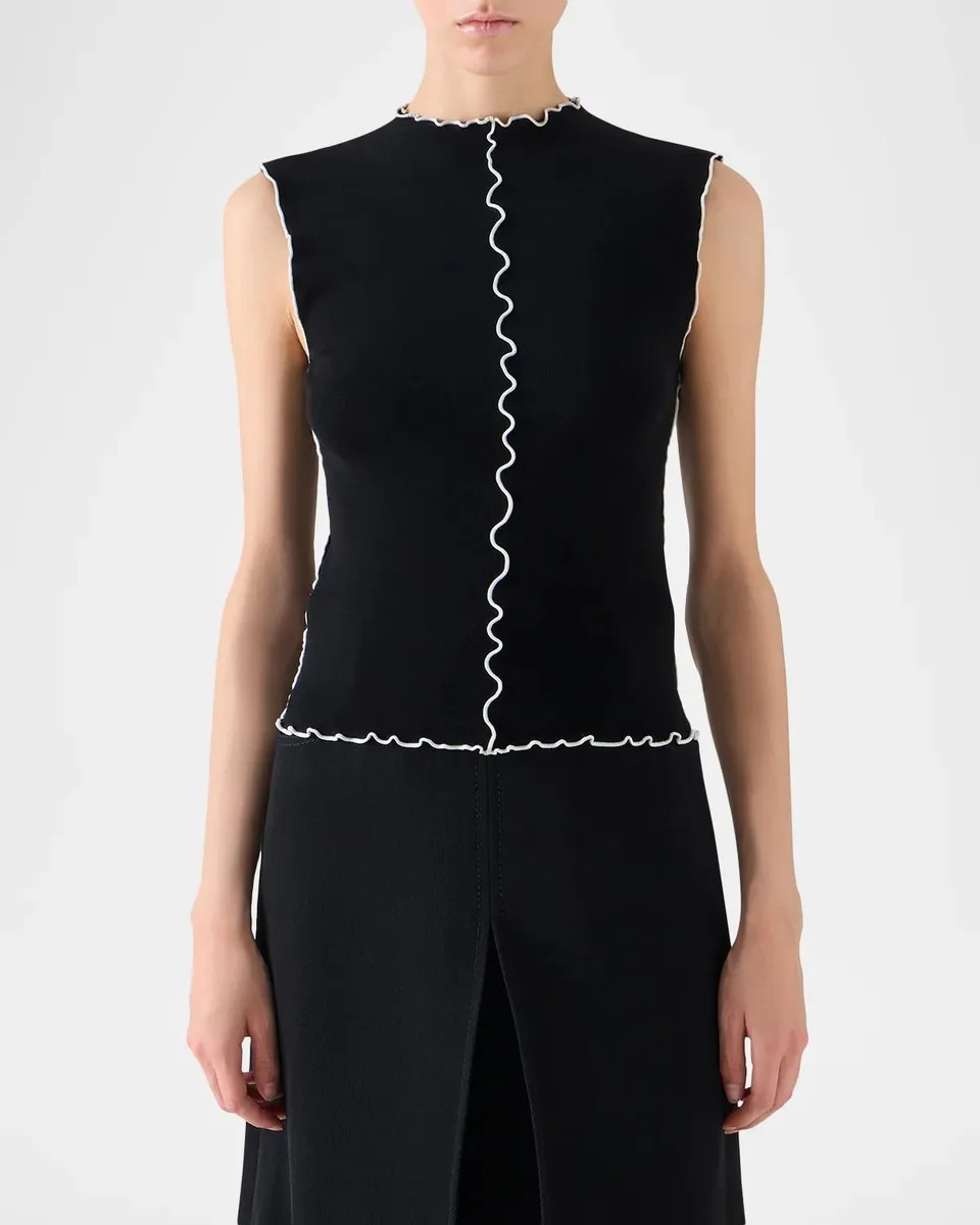 Akris punto Sleeveless Contrast-Trim Knit Top | Thumbnail 4 Akris punto Sleeveless Contrast-Trim Knit Top | Thumbnail 4