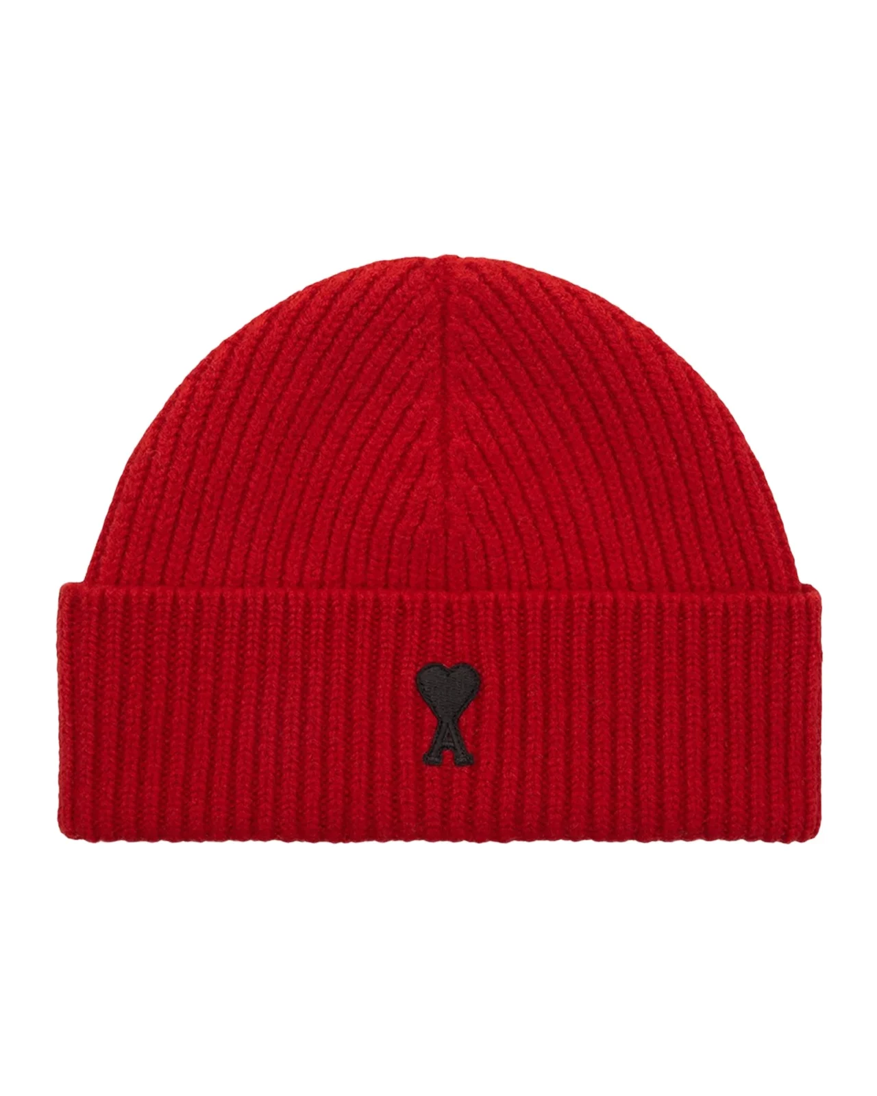 AMI PARIS Men's Wool Rib-Knit Ami De Coeur-Embroidered Beanie Hat