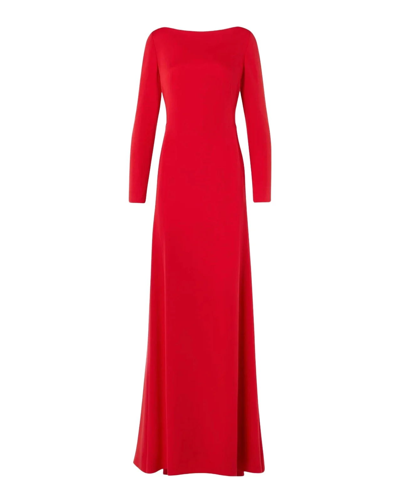 Boat-Neck Silk Crepe Stretch Long-Sleeve Godet Gown Boat-Neck Silk Crepe Stretch Long-Sleeve Godet Gown