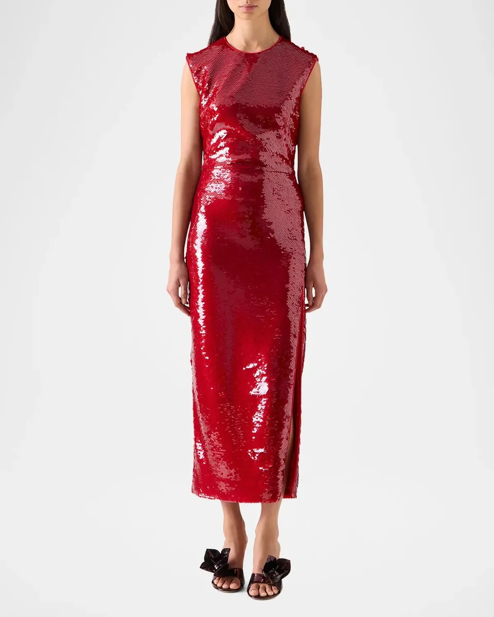 Akris Sleeveless Sequined Tulle Slit Midi Dress | Thumbnail 2
