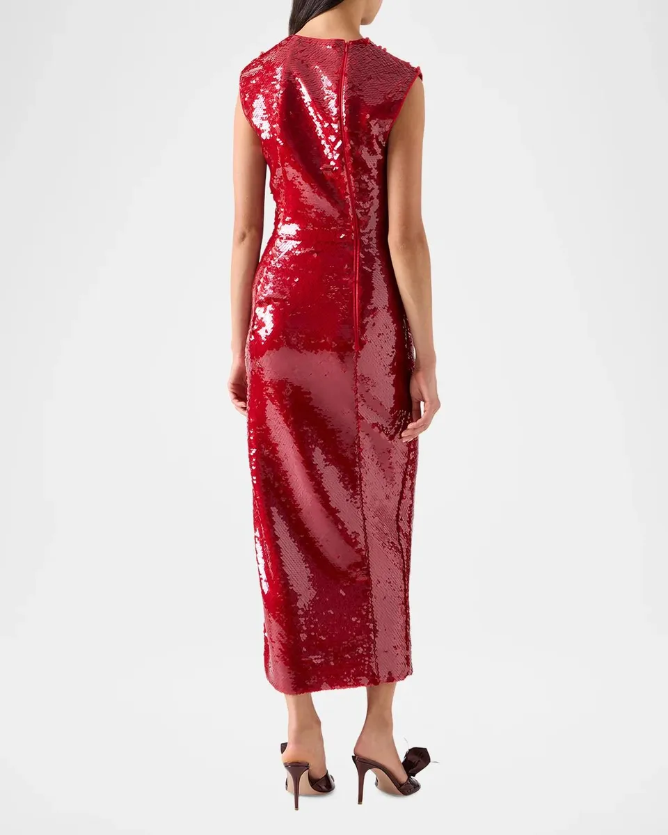 Akris Sleeveless Sequined Tulle Slit Midi Dress | Thumbnail 3
