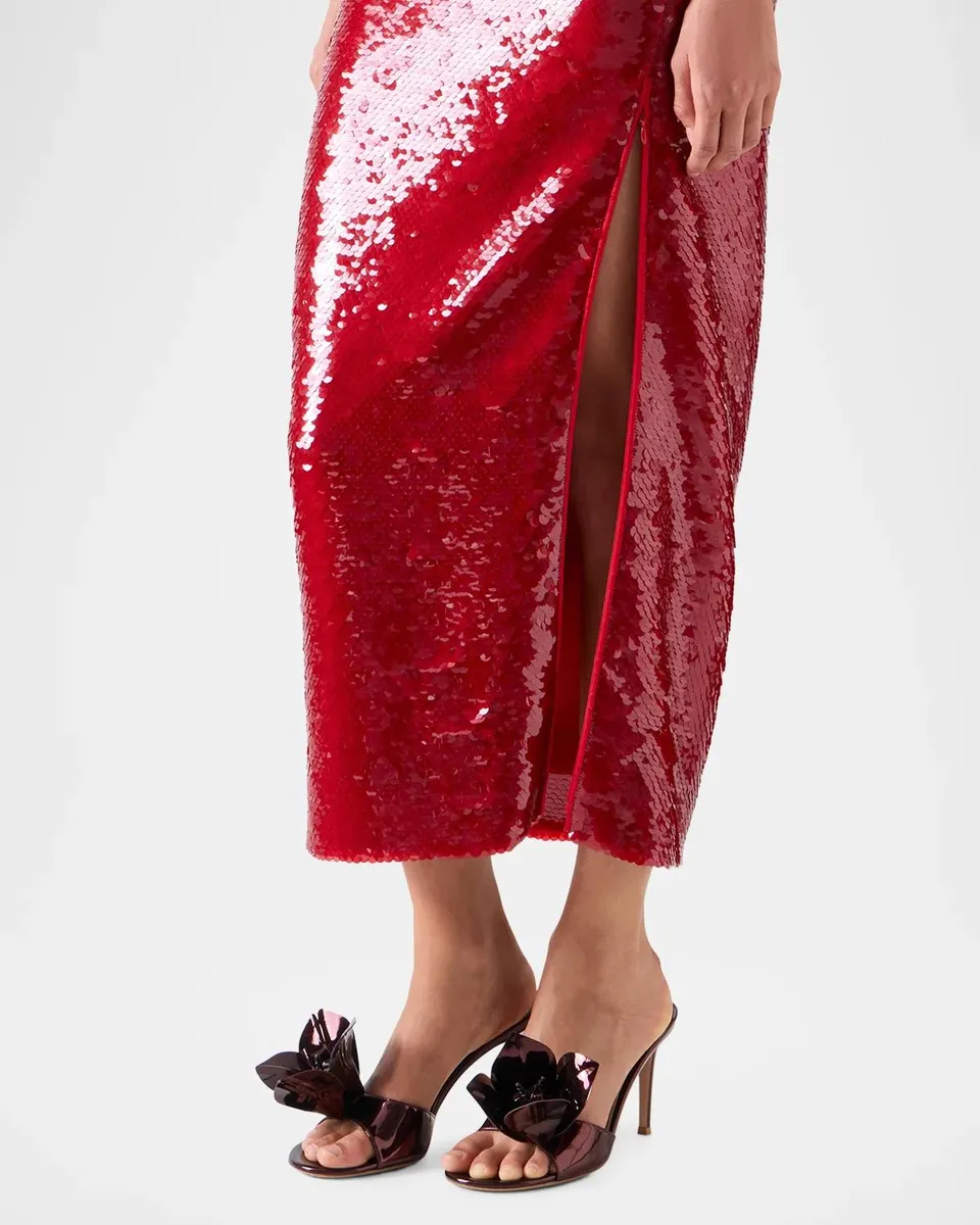 Akris Sleeveless Sequined Tulle Slit Midi Dress | Thumbnail 5