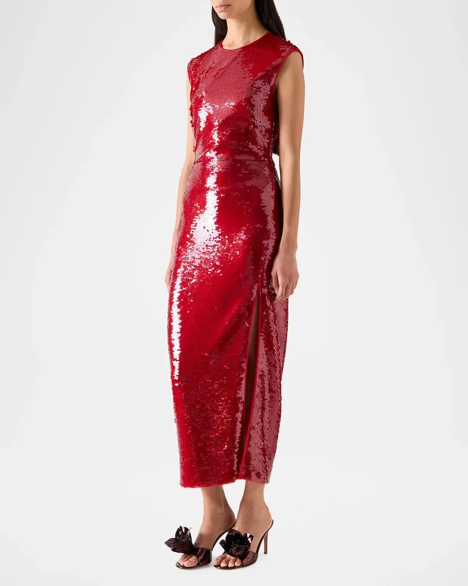 Akris Sleeveless Sequined Tulle Slit Midi Dress | Thumbnail 6