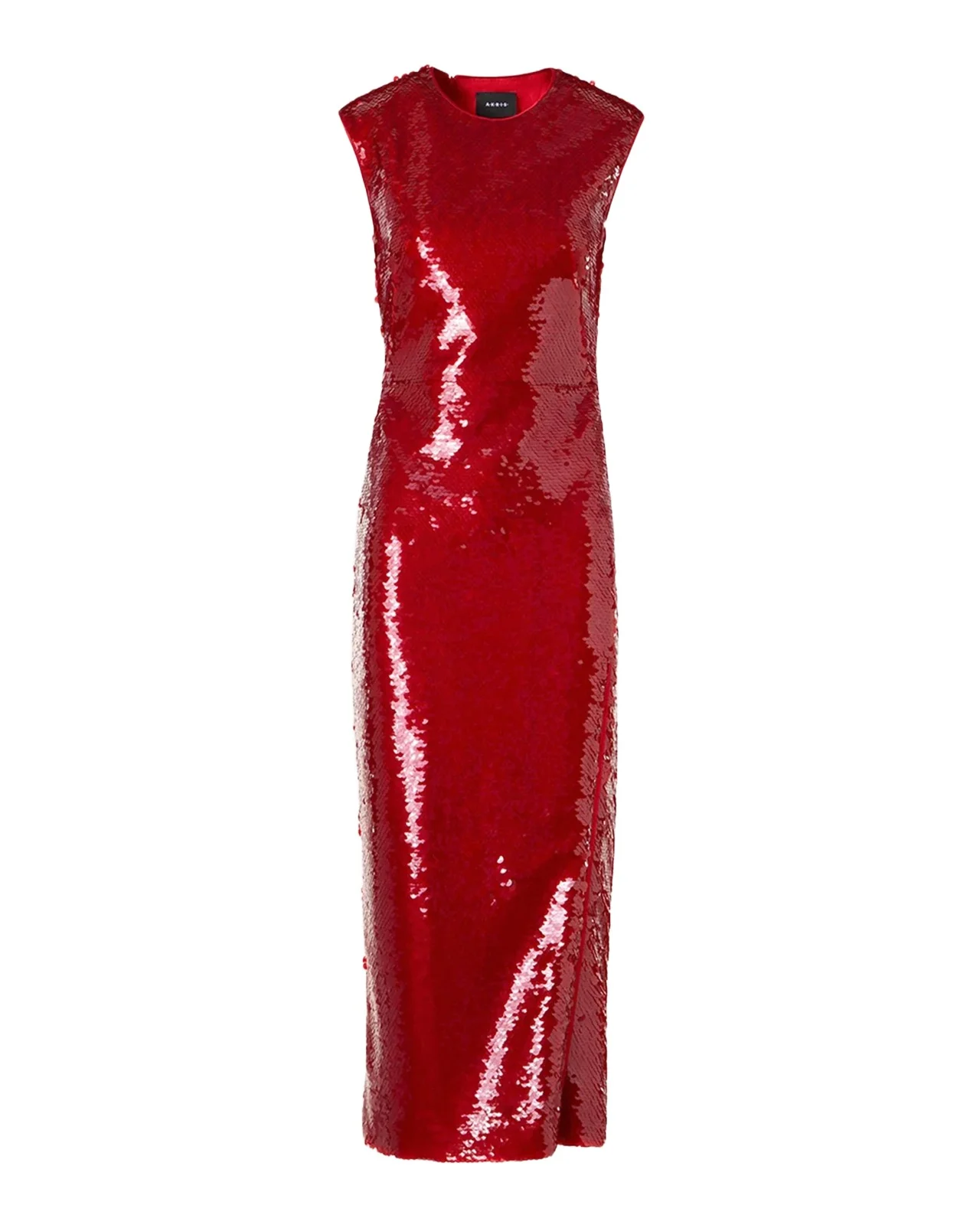 Sleeveless Sequined Tulle Slit Midi Dress