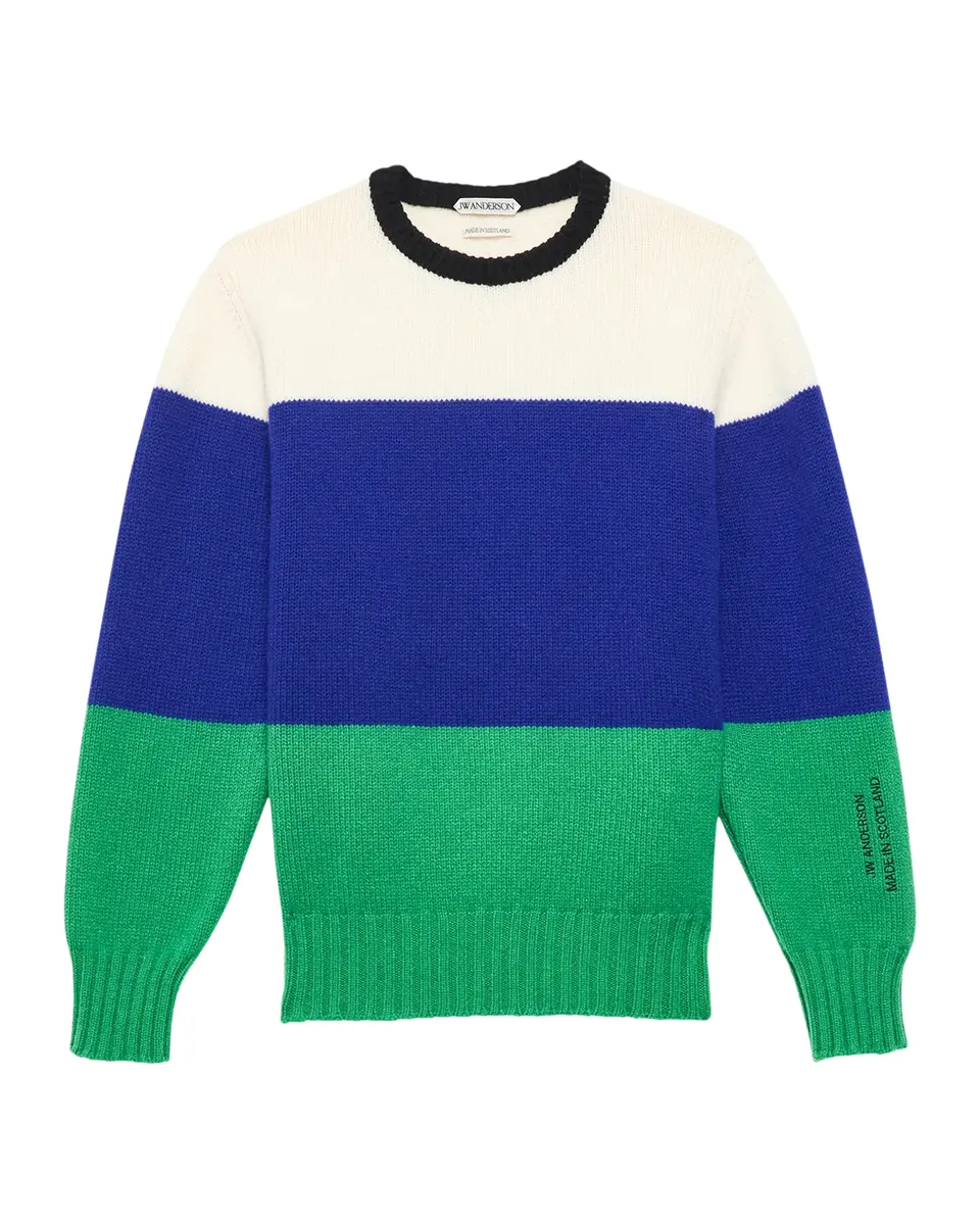 JW Anderson Men's Wool Color-Block Stripe Crewneck Sweater | Thumbnail 2 JW Anderson Men's Wool Color-Block Stripe Crewneck Sweater | Thumbnail 2