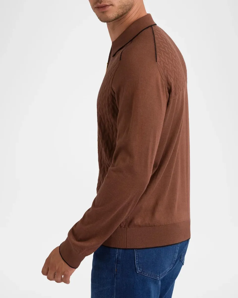 Stefano Ricci Men's Herringbone Textured Half-Zip Polo Sweater | Thumbnail 4